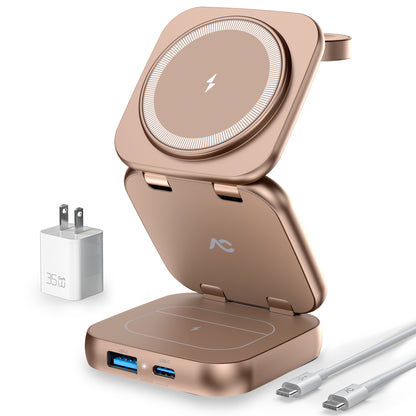 Cargador inalámbrico W7 Flip 5 en 1 para Magsafe, con adaptador de 35W