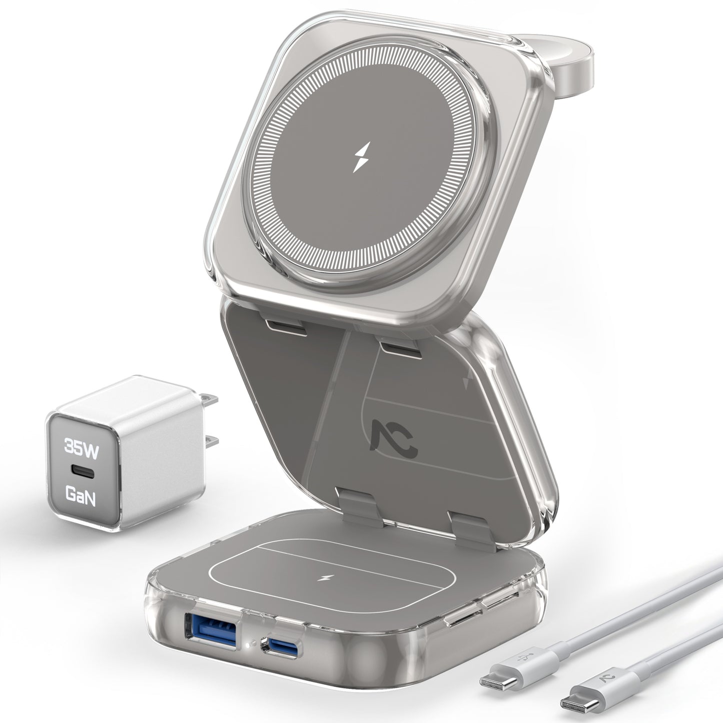 Cargador inalámbrico W7 Flip 5 en 1 para Magsafe, con adaptador de 35W