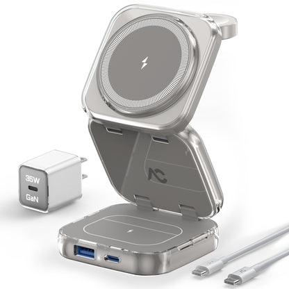 Cargador inalámbrico W7 Flip 5 en 1 para Magsafe, con adaptador de 35W