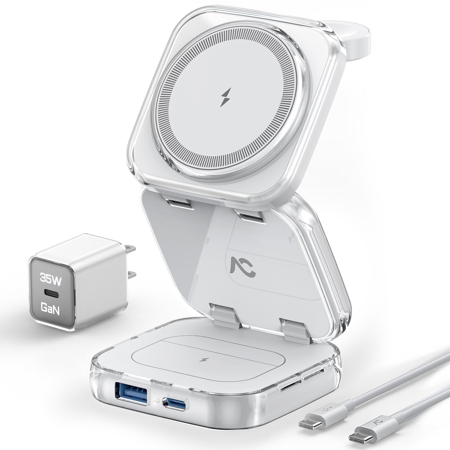 Cargador inalámbrico W7 Flip 5 en 1 para Magsafe, con adaptador de 35W