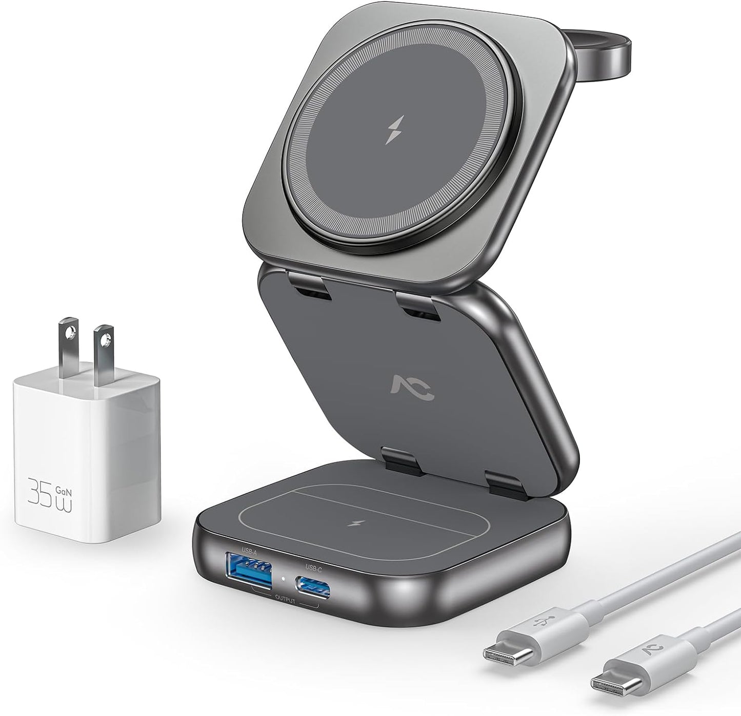Cargador inalámbrico W7 Flip 5 en 1 para Magsafe, con adaptador de 35W