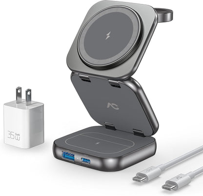Cargador inalámbrico W7 Flip 5 en 1 para Magsafe, con adaptador de 35W