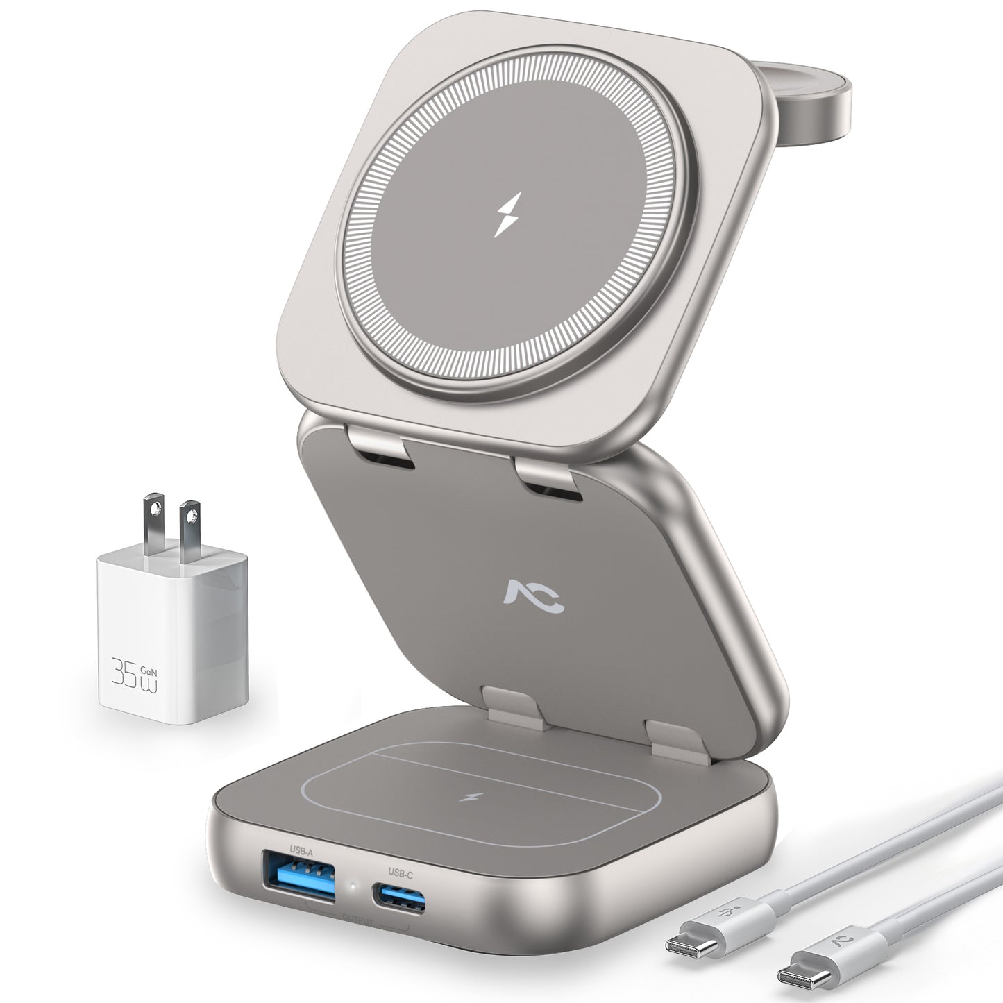 Cargador inalámbrico W7 Flip 5 en 1 para Magsafe, con adaptador de 35W