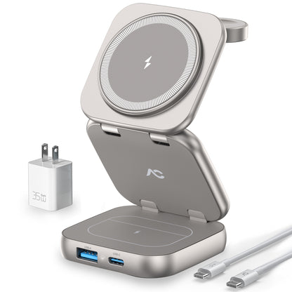 Cargador inalámbrico W7 Flip 5 en 1 para Magsafe, con adaptador de 35W