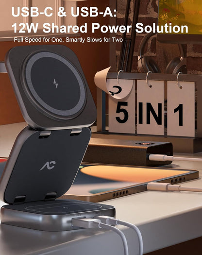 Cargador inalámbrico W7 Flip 5 en 1 para Magsafe, con adaptador de 35W