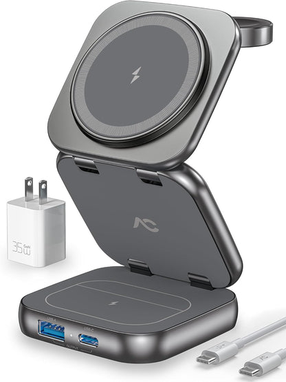 Cargador inalámbrico W7 Flip 5 en 1 para Magsafe, con adaptador de 35W
