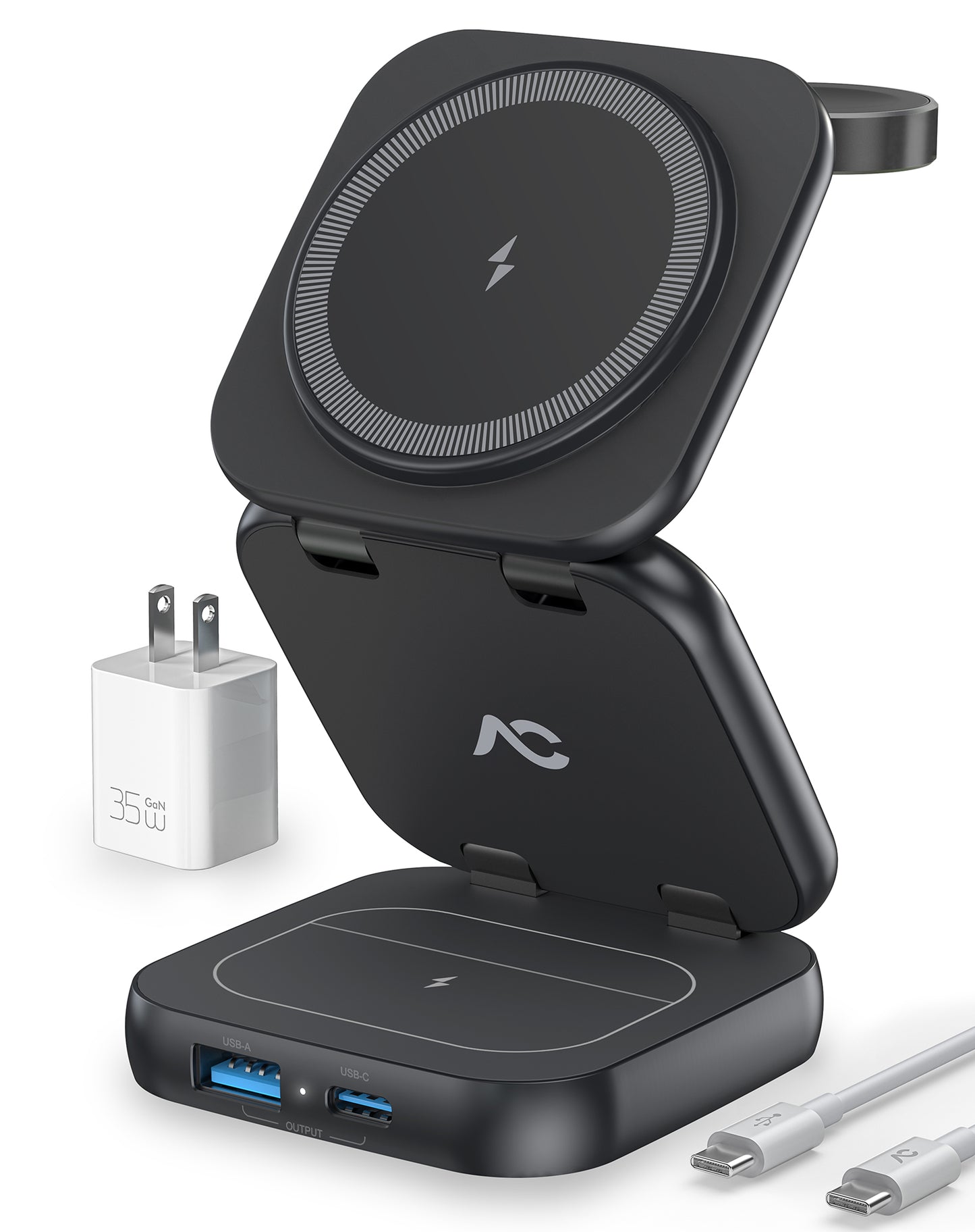 Cargador inalámbrico W7 Flip 5 en 1 para Magsafe, con adaptador de 35W