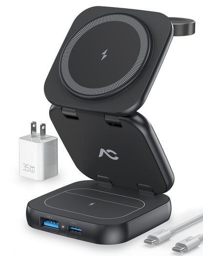 Cargador inalámbrico W7 Flip 5 en 1 para Magsafe, con adaptador de 35W