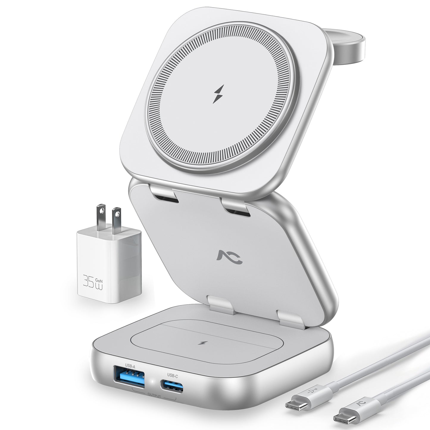 Cargador inalámbrico W7 Flip 5 en 1 para Magsafe, con adaptador de 35W