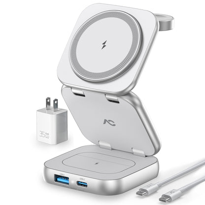 Cargador inalámbrico W7 Flip 5 en 1 para Magsafe, con adaptador de 35W
